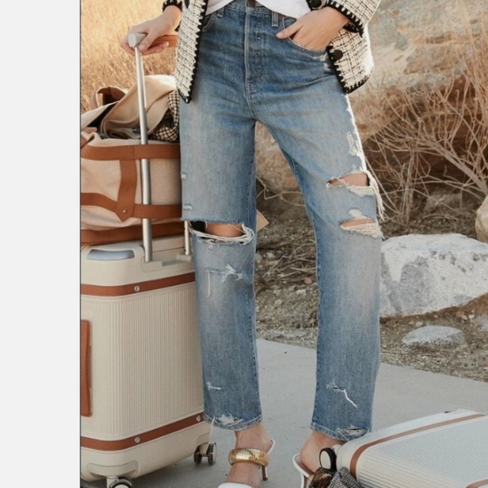 Veronica Beard Light Blue Distressed High-Rise Jeans